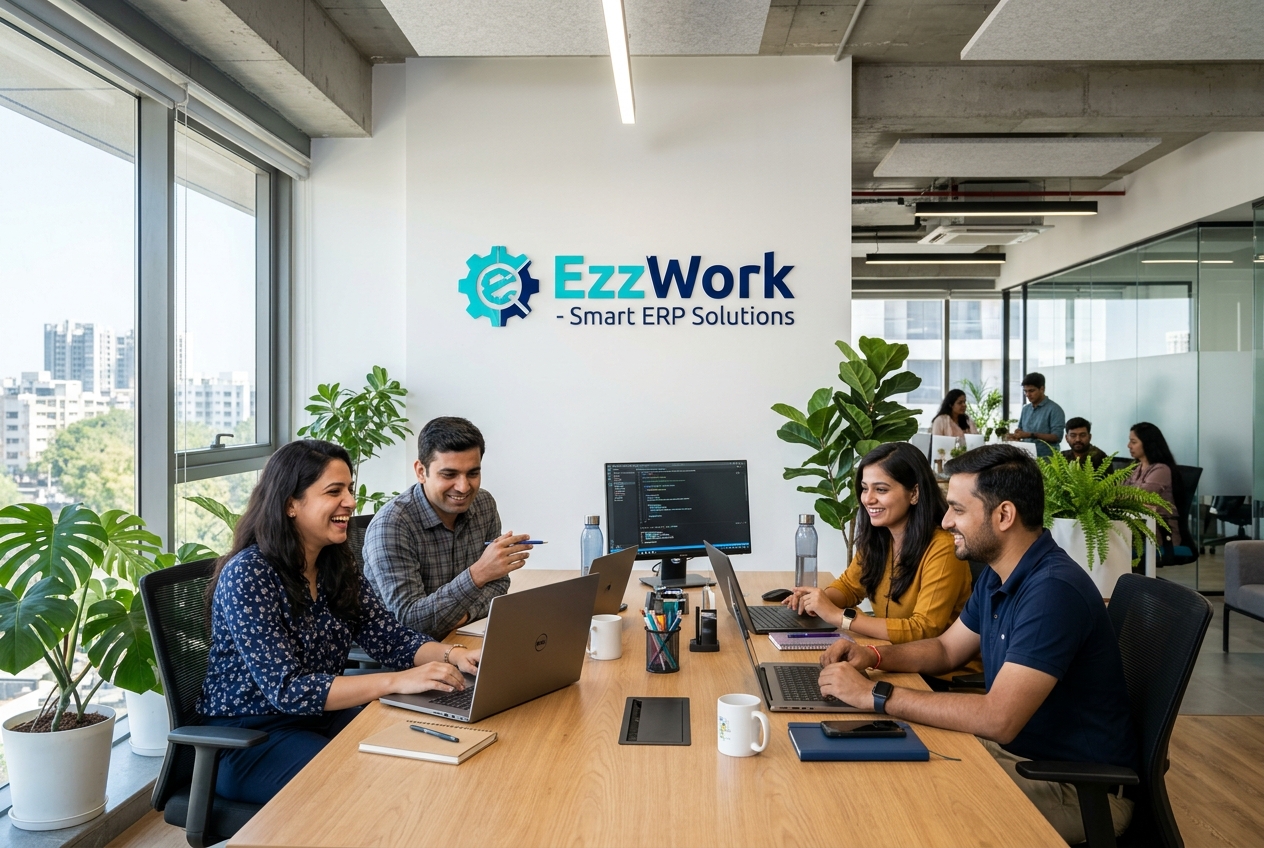 EzzWork Team Collaborating in Modern Ahmedabad Office