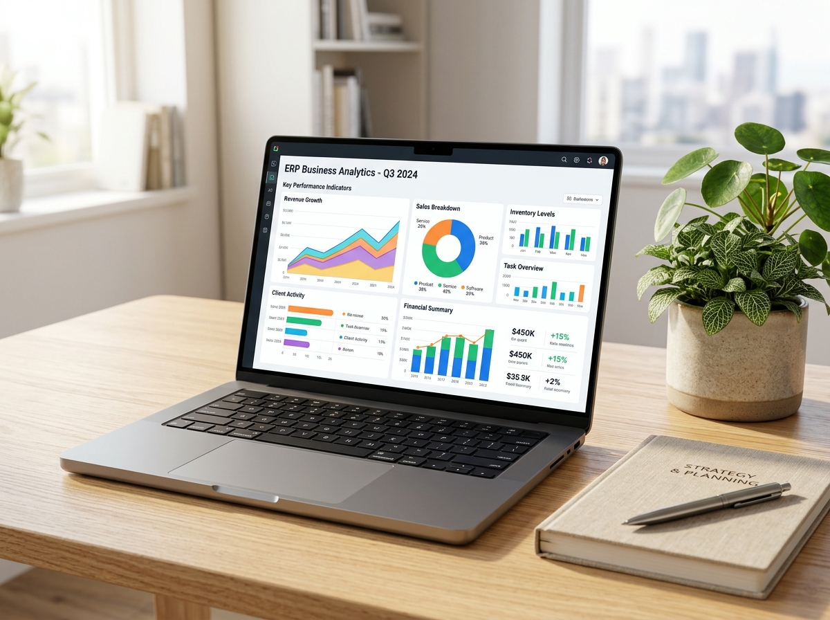 EzzWork ERP Dashboard on Laptop